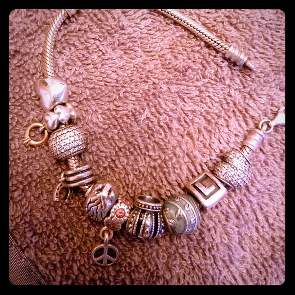 Silver Pandora Bracelet with 10 Charms